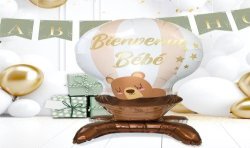 BALLON METALLIQUE TOTEM BABY SHOWER OURS MONTGOLFIERE