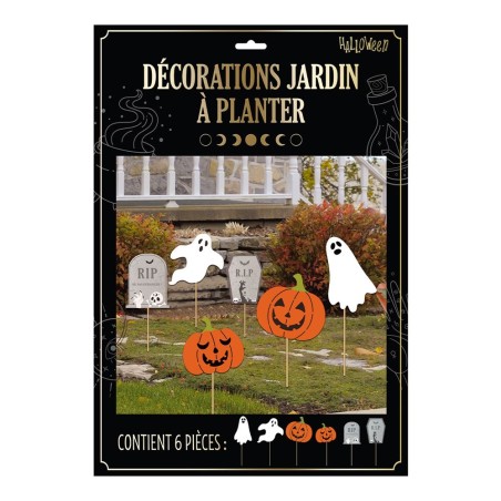 DECORATION JARDIN A PLANTER HALLOWEEN CITROUILLES FANTOMES ET PIERRES TOMBALES