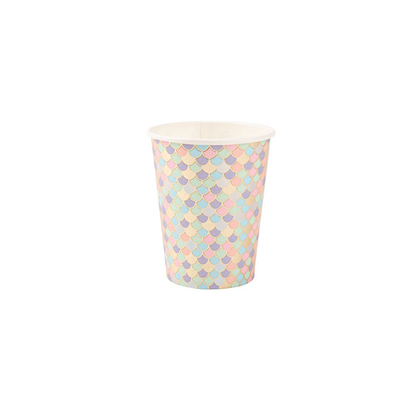 8 GOBELETS SIRENE CARTON IRIDESCENT PASTEL ET OR 255 ML