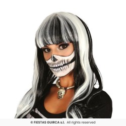 PERRUQUE LONGUE MECHEE BLANC ET NOIR AVEC FRANGE