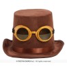 CHAPEAU HAUT DE FORME STEAMPUNK MARRON AVEC LUNETTES