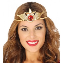 TIARE DIADEME SUPERHEROS FILLE OR PIERRE ROUGE