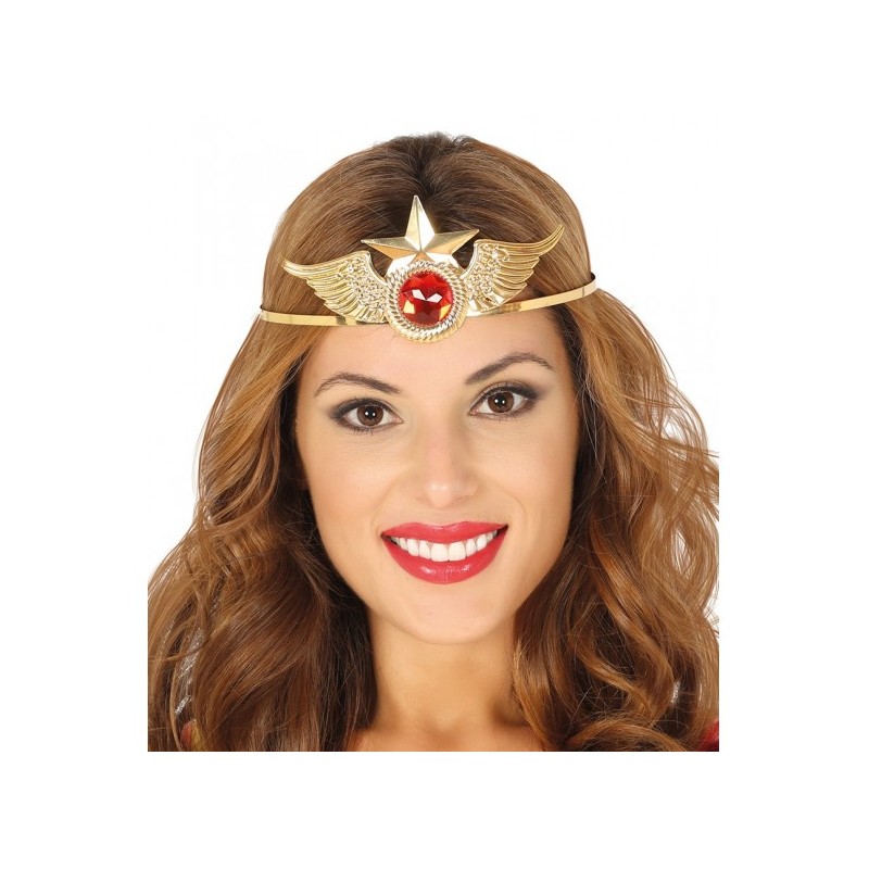 TIARE DIADEME SUPERHEROS FILLE OR PIERRE ROUGE