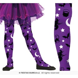 COLLANT SORCIERE FILLE 7-12 ANS VIOLET IMPRIMES