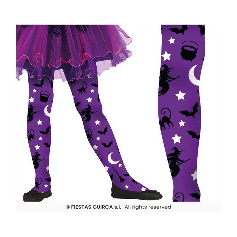 COLLANT SORCIERE FILLE 7-12 ANS VIOLET IMPRIMES