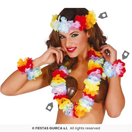 SET HAWAIIEN MULTICOLORE ( BANDEAU, COLLIER ET 2 BRACELETS)