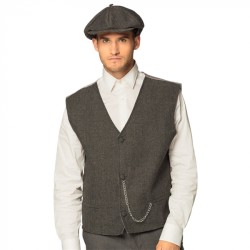 ENSEMBLE GILET ET CASQUETTE GRIS GANGSTER ANNEES 20 TAILLE XL