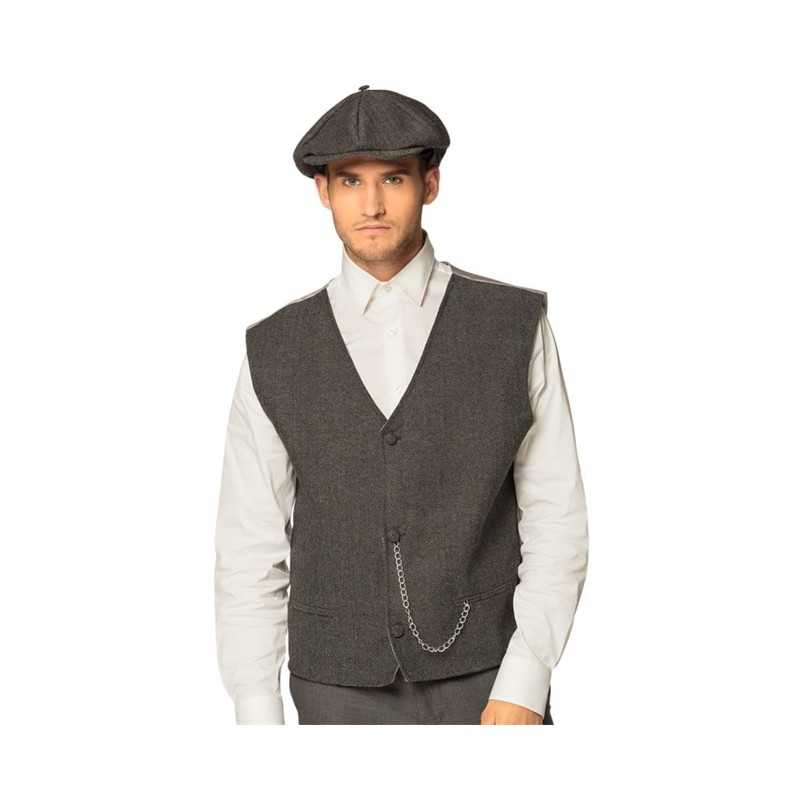 ENSEMBLE GILET ET CASQUETTE GRIS GANGSTER ANNEES 20 TAILLE XL