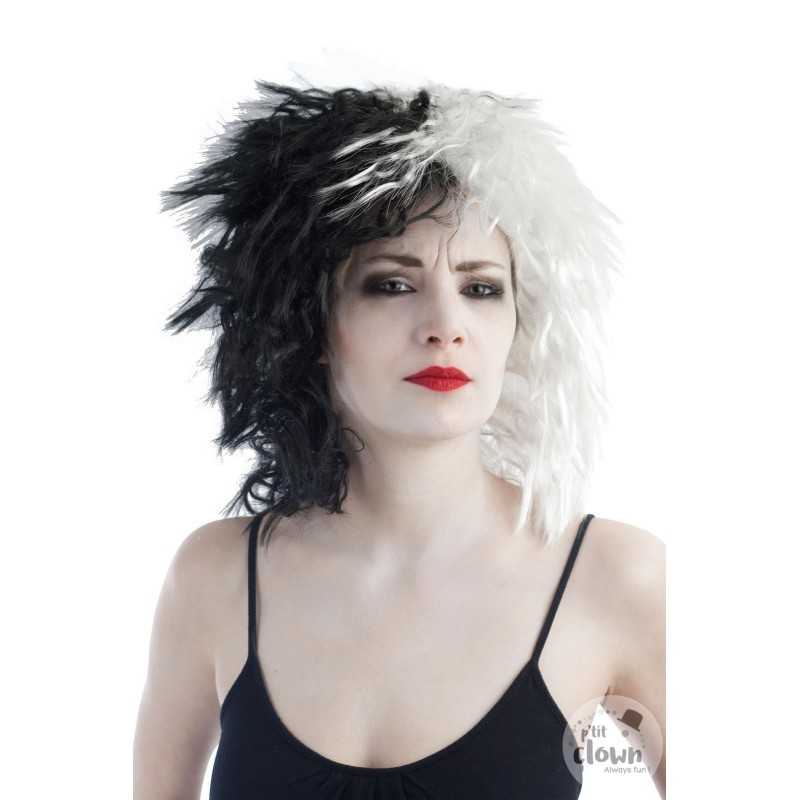 PERRUQUE NOIRE ET BLANCHE FEMME CRUELLE EBOURIFFEE