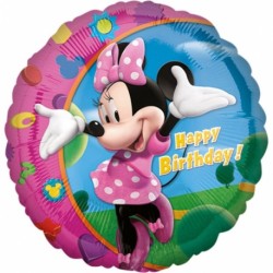 BALLON METALLIQUE ROND MINNIE HAPPY BIRTHDAY 43 CM 