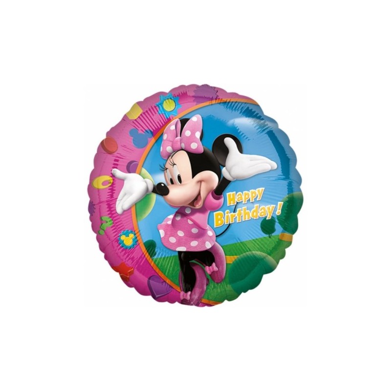 BALLON METALLIQUE ROND MINNIE HAPPY BIRTHDAY 43 CM 