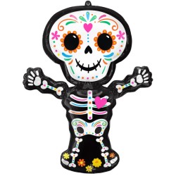 BALLON METALLIQUE  SQUELETTE JOUR DES MORTS DAY OF THE DEAD  HALLOWEEN 86 CM