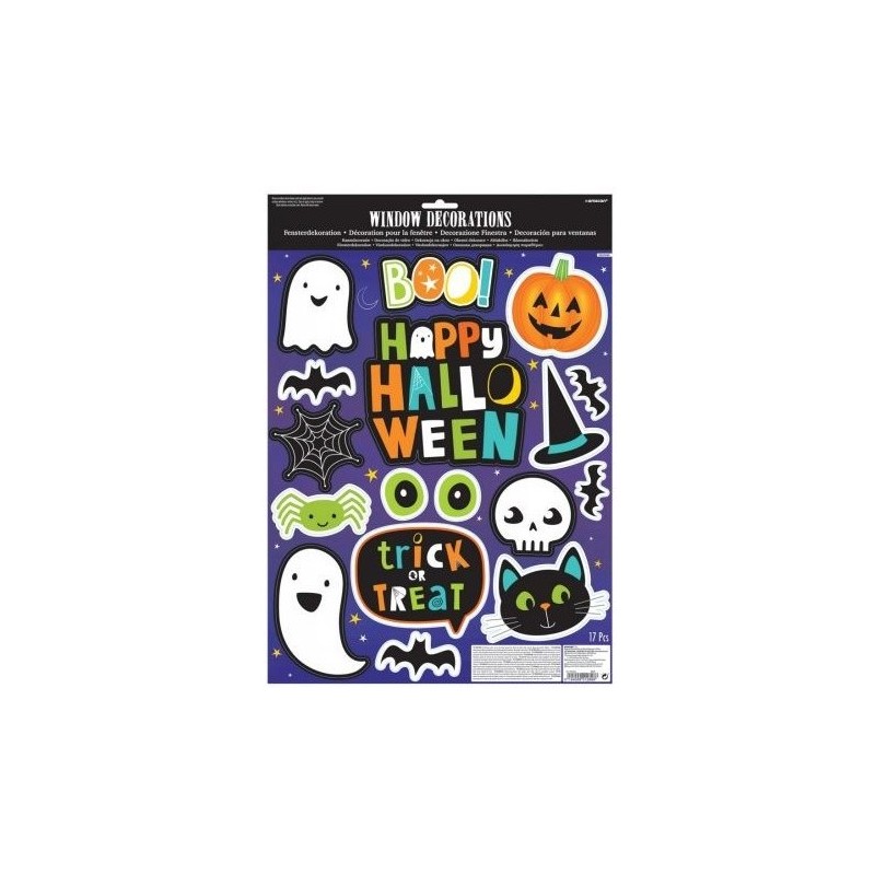 DECORATION FENETRE HAPPY HALLOWEEN PETITS CHATS CITROUILLES FANTOMES ET ARAIGNEE