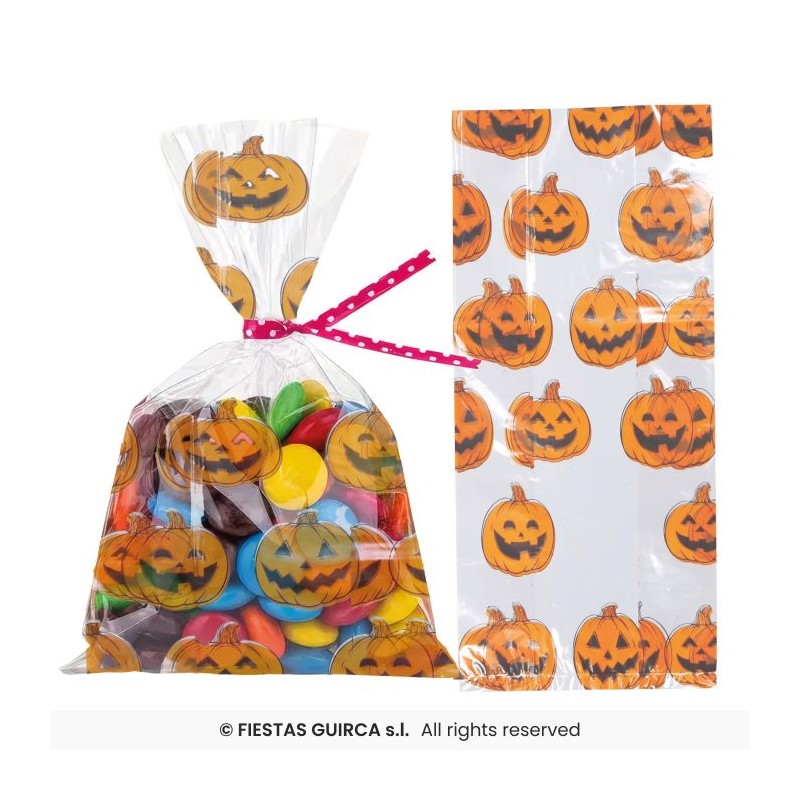 20 SACHETS EN PLASTIQUE CITROUILLE HALLOWEEN 28 X 13 CM