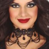 COLLIER TOUR DE COU EN DENTELLE NOIRE ET PERLES NOIRES 