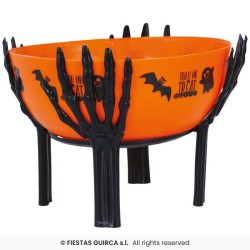 DECORATION HALLOWEEN POT A BONBON ORANGE TENU PAR 4 MAINS