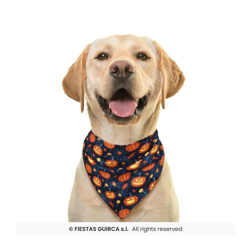 FOULARD BANDANA HALLOWEEN NOIR IMPRIME CITROUILLE POUR CHIEN 