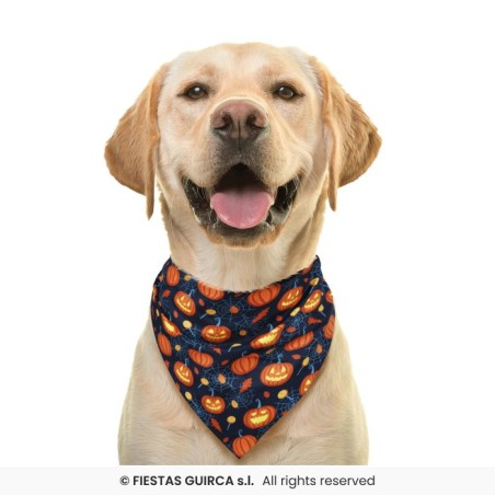 FOULARD BANDANA HALLOWEEN NOIR IMPRIME CITROUILLE POUR CHIEN 