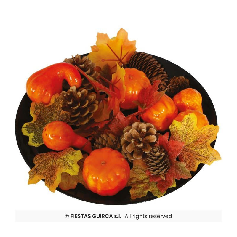 SET DECORATION AUTOMNE CITROUILLE FEUILLES ERABLE POMME DE PIN