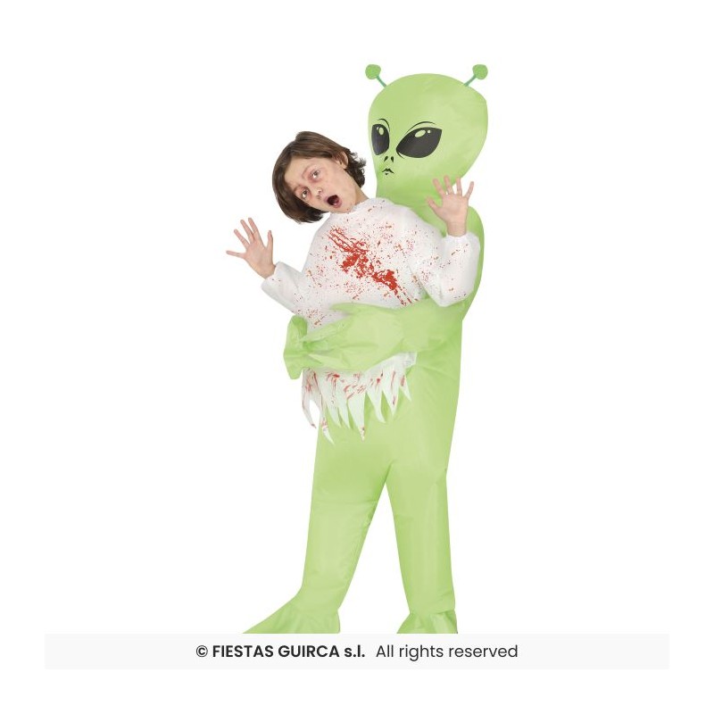 DEGUISEMENT ALIEN GONFLABLE VERT TAILLE UNIQUE ENFANT  CHEMISE EN SANG