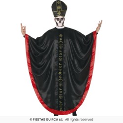 DEGUISEMENT PRETRE SATANIQUE CAPE NOIRE ET ROUGE AVEC COIFFE  HALLOWEEN TAILLE L