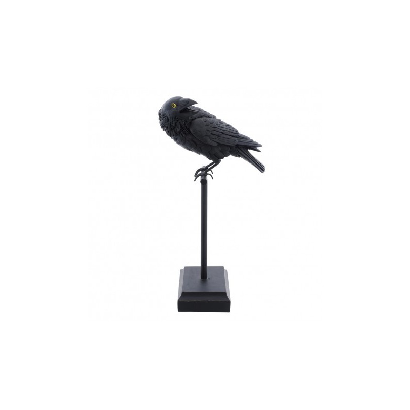 CORBEAU NOIR RESINE SUR SUPPORT 15CM X 21CM X 44CM