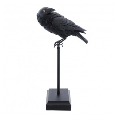 CORBEAU NOIR RESINE SUR SUPPORT 15CM X 21CM X 44CM