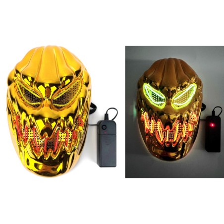 MASQUE LUMINEUX CITROUILLE DORE TERREUR LED 