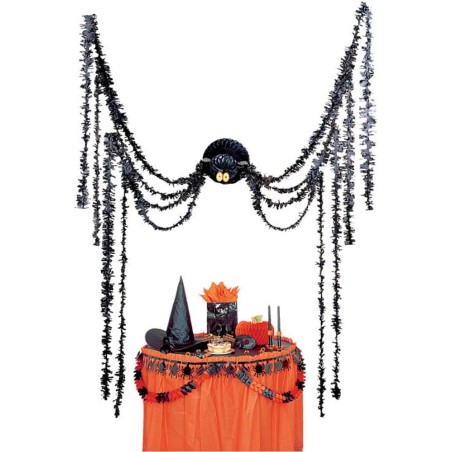 DECORATION GEANTE HALLOWEEN ARAIGNEE EN PAPIER ALVEOLE A SUSPENDRE 360 CM