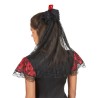 COIFFE ESPAGNOLE MANTILLE VOILE DENTELLE NOIR ET FLEUR ROSE ROUGE