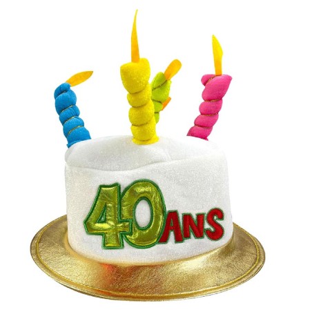 CHAPEAU GATEAU ANNIVERSAIRE BOUGIES 40 ANS 