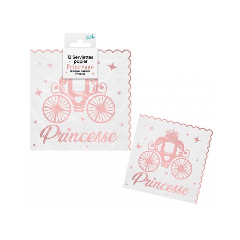 12 SERVIETTES PRINCESSE BLANC ET ROSE GOLD 33 X 33 CM 