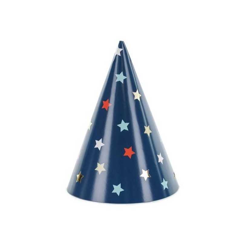 6 CHAPEAUX POINTUS COULEURS BLEU NUIT AVEC ETOILES