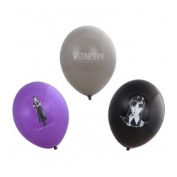 SACHETS DE 6 BALLONS WEDNESDAY MERCREDI FAMILLE ADAMS LATEX 27 CM 