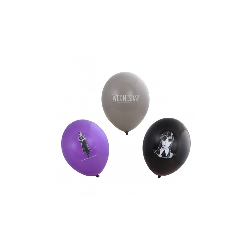 SACHETS DE 6 BALLONS WEDNESDAY MERCREDI FAMILLE ADAMS LATEX 27 CM 