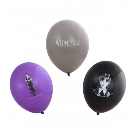 SACHETS DE 6 BALLONS WEDNESDAY MERCREDI FAMILLE ADAMS LATEX 27 CM 