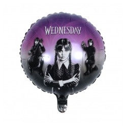 BALLON METALLIQUE ROND WEDNESDAY MERCREDI FAMILLE ADAMS 43 CM 