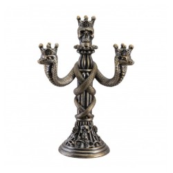 CHANDELIER BRONZE TETE DE MORT ET SERPENTS 3 BRANCHES 20.5CM X 11.5CM X 30CM