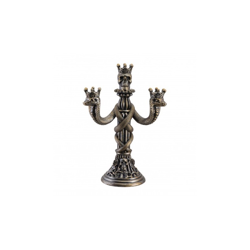 CHANDELIER BRONZE TETE DE MORT ET SERPENTS 3 BRANCHES 20.5CM X 11.5CM X 30CM