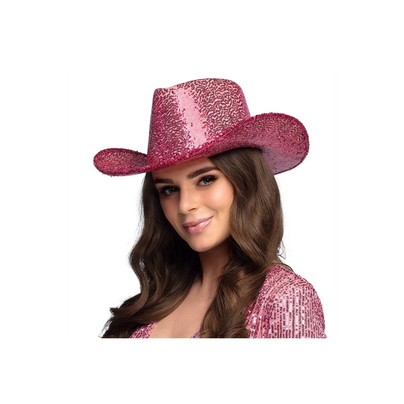 CHAPEAU RODEO WESTERN A SEQUINS ROSE VIF