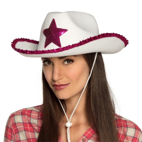 CHAPEAU WESTERN COW BOY BLANC RODEO STAR ETOILE ROSE