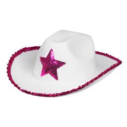 CHAPEAU WESTERN COW BOY BLANC RODEO STAR ETOILE ROSE