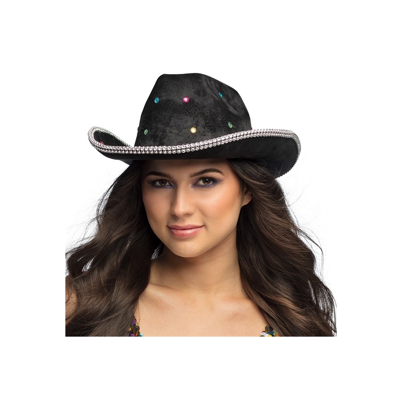 CHAPEAU WESTERN COW BOY DANCER NOIR STRASS