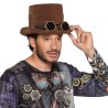 CHAPEAU HAUT DE FORME STEAMPUNK MARRON AVEC LUNETTES SIGHTPUNK