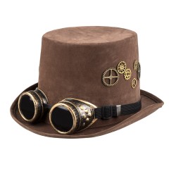 CHAPEAU HAUT DE FORME STEAMPUNK MARRON AVEC LUNETTES SIGHTPUNK