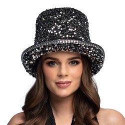 CHAPEAU HAUT DE FORME SEQUIN ARGENT DESERT PARTY