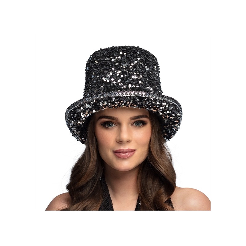 CHAPEAU HAUT DE FORME SEQUIN ARGENT DESERT PARTY