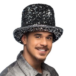 CHAPEAU HAUT DE FORME SEQUIN ARGENT DESERT PARTY