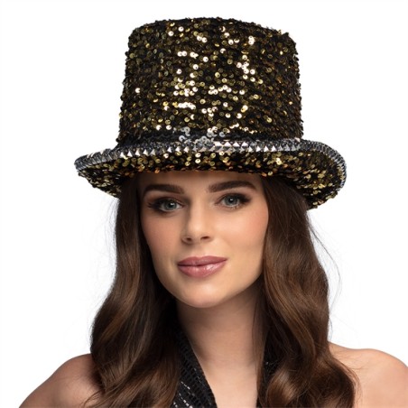 CHAPEAU HAUT DE FORME SEQUIN OR DESERT PARTY