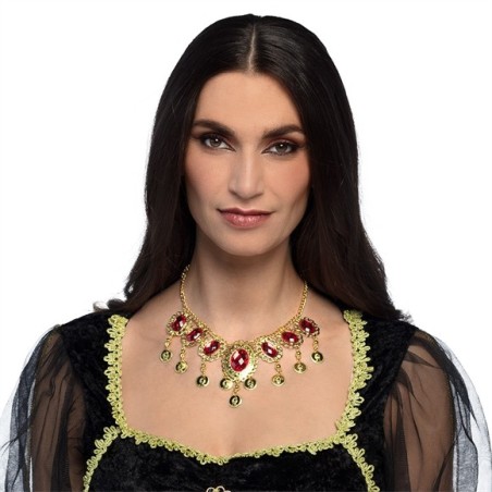 COLLIER REINE MEDIEVALE OR PIERRE RUBIS ROUGE
